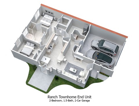 Floor plan for 2 beds, 1.5 baths, 1150 sqft